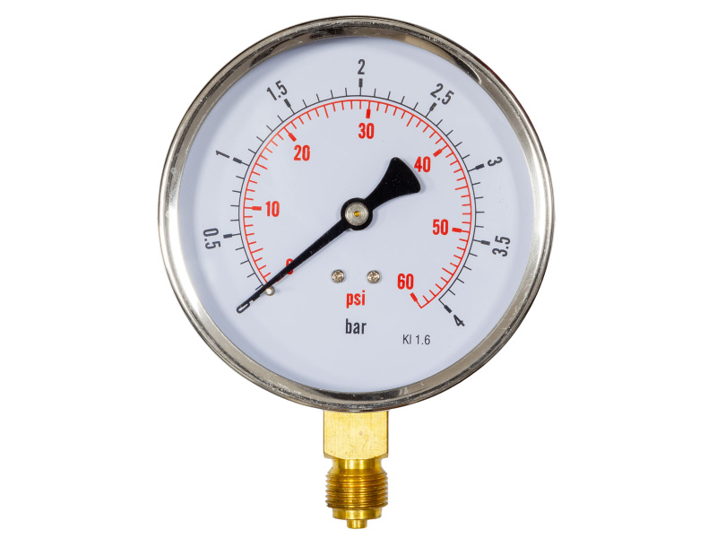 4" Dial Pressure Gauge 0-60 PSI/Bar 3/8" BSP Bottom Connection