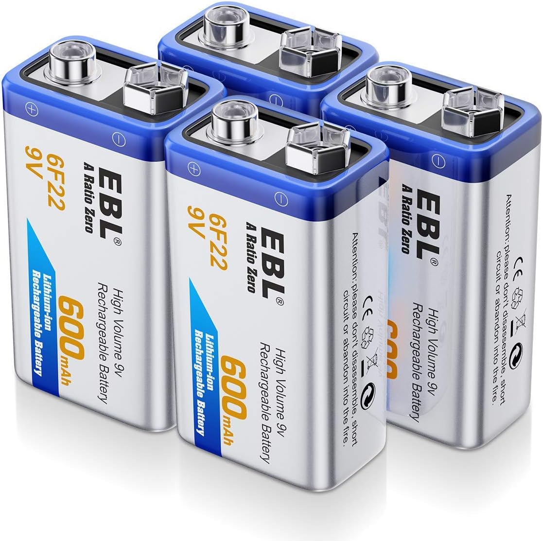 EBL Rechargeable 4 Pack 9vPP3