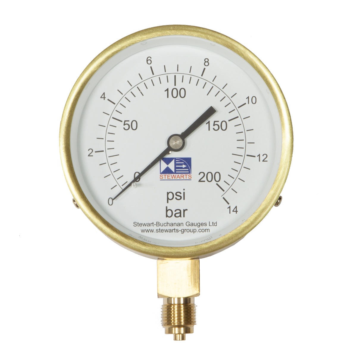 4"Dial Pressure Gauge 0-200psi/bar 3/8"BSP Bottom Connection